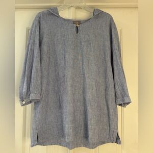 J.Jill Hooded Top Tunic Blue Sz M Linen Cotton Beach Lagenlook Oversize Nautical